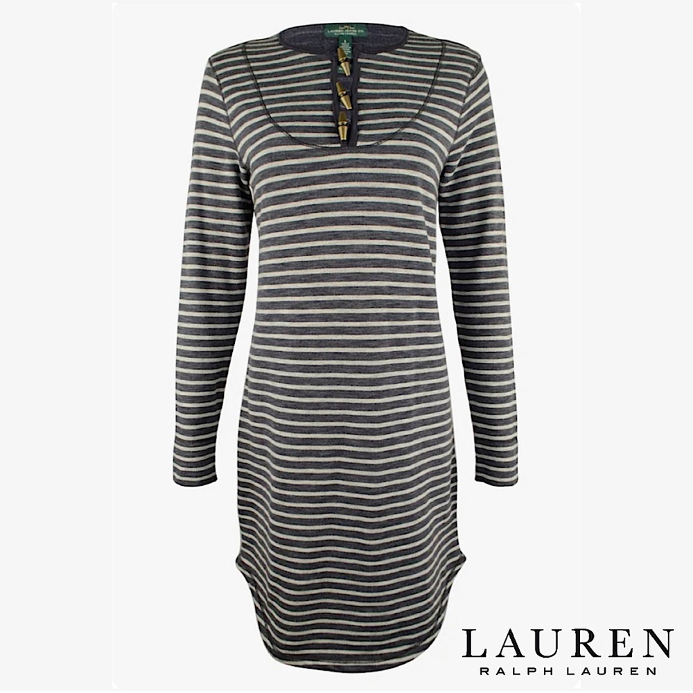 Lauren Ralph Lauren Jean Co. Long Sleeve Striped French Terry Shirt Dress Sz M